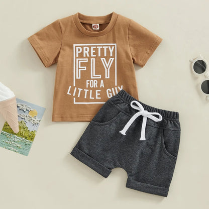 Baby Boys Graphic Shorts Set with Pretty Fly for a Little Guy T-Shirt and Elastic Waist Shorts, Cotton Blend Summer Outfit, Sizes 6M-3T