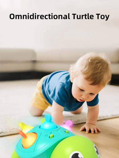 Crawling Turtle Toy with Lights and Sound, Colorful Press-and-Pop Shell Activity Toy for Supervised Baby Floor Play and Gift Giving
