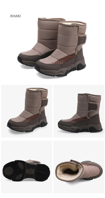 High-Top Kids Snow Boots with Hook-and-Loop Side Straps, Padded Shafts and Chunky Tread Soles for Winter Outings, Chinese Sizes 31-42
