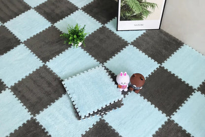 Plush Carpet Puzzle Mat, 20-Piece Interlocking EVA Foam Floor Tiles in Two-Color Options, 30 x 30 x 1 cm Squares for Nursery and Kids Rooms