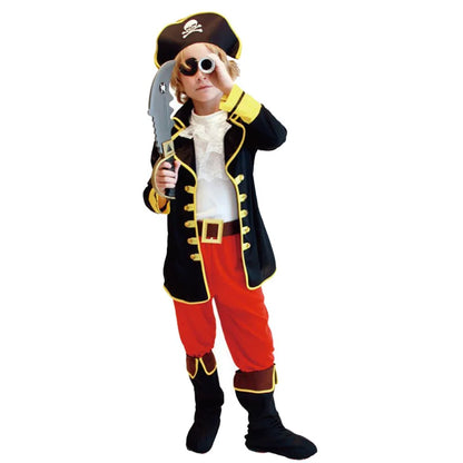 Kids Pirate Captain Costume Set with Hat, Eyepatch and Belt, Polyester Dress-Up Outfit for Halloween, Birthday Parties and Pretend Play