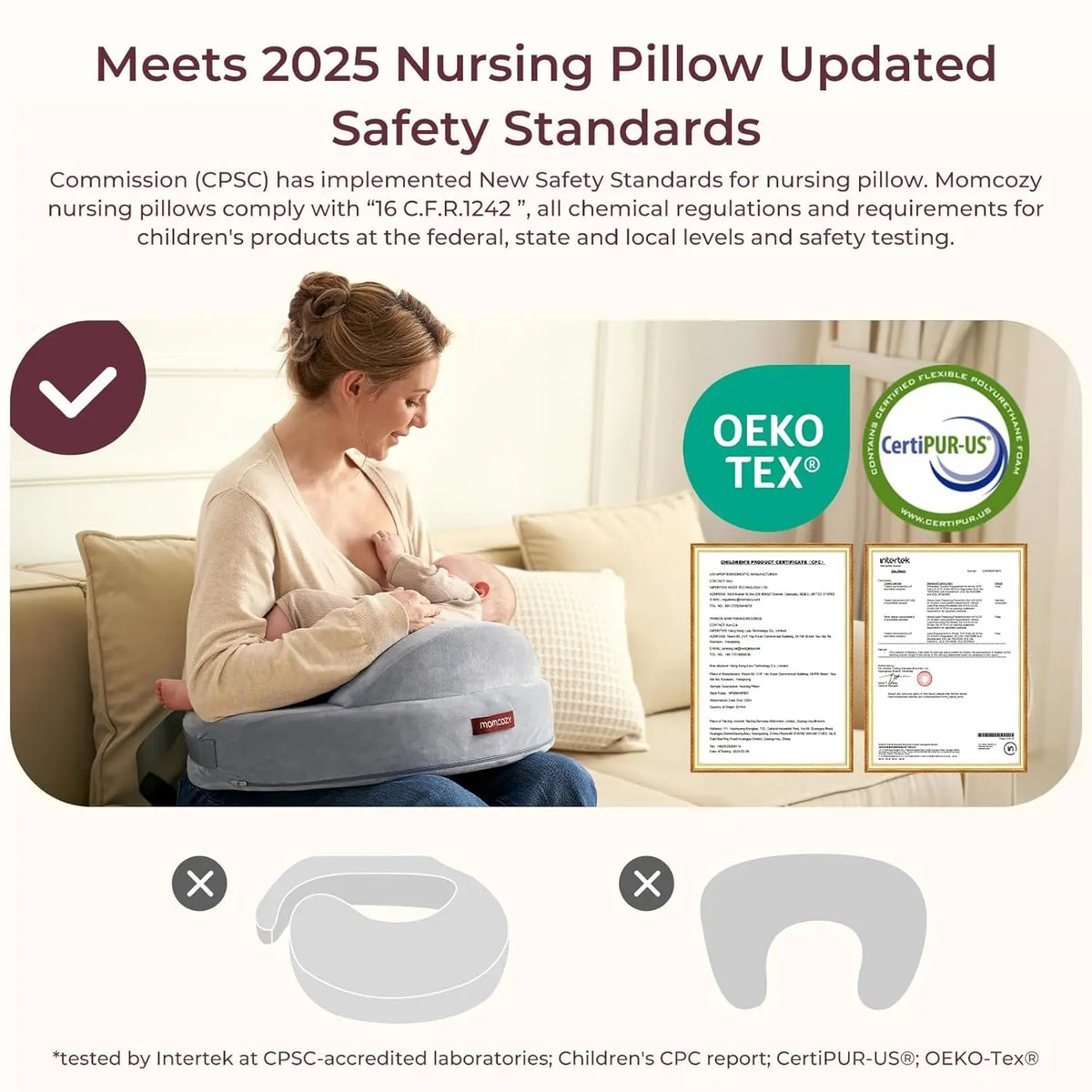 Memory Foam Nursing Pillow with Adjustable Waist Strap and Removable Cover, 22.6 x 14.5 Inch Support Cushion for Supervised Baby Feeding