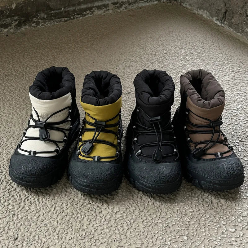 Toggle-Lace Kids Winter Boots with Padded Collars and Chunky Tread Soles, Boys and Girls Snow-Style Ankle Shoes in Four Colors, Sizes 26-37