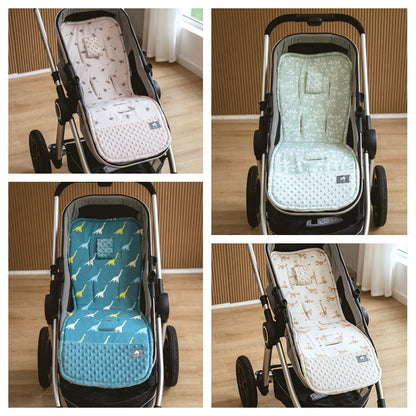 Stroller Liner and Harness Cover Set, Soft Printed Seat Cushion with Matching Strap Pads and Textured Panels in Five Decorative Print Options