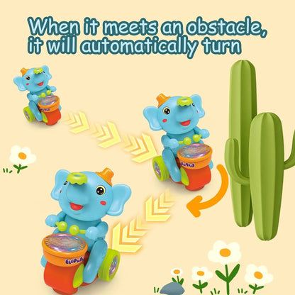 Musical Elephant Crawling Toy with Walking Action, Floating Ball, LED Lights and Drum Sounds for Supervised Baby Floor Play and Gifts