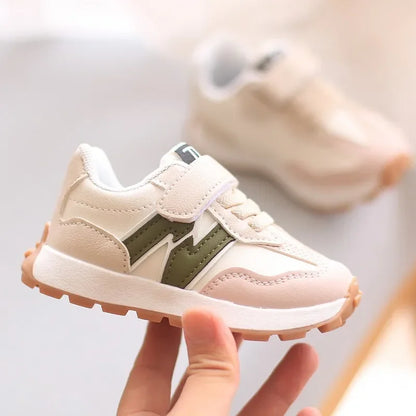Toddler Hook and Loop Sneakers with Contrast Panels, Lightweight Breathable Soft-Sole Sports Shoes in Grey, Beige or Black for Everyday Casual Wear