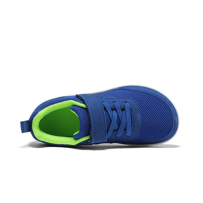 Kids Breathable Mesh Walking Shoes with Wide Toe Design, Hook-and-Loop Strap and Textured EVA Soles in Blue, Black, Pink or Grey