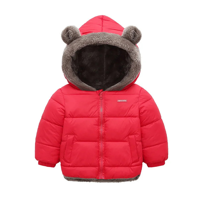 Toddler Bear Ear Hooded Jacket with Plush-Look Lining and Quilted Zip-Up Design, Kids Winter Outerwear for Boys and Girls in Sizes 24M-6T