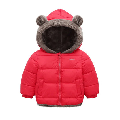 Toddler Bear Ear Hooded Jacket with Plush-Look Lining and Quilted Zip-Up Design, Kids Winter Outerwear for Boys and Girls in Sizes 24M-6T