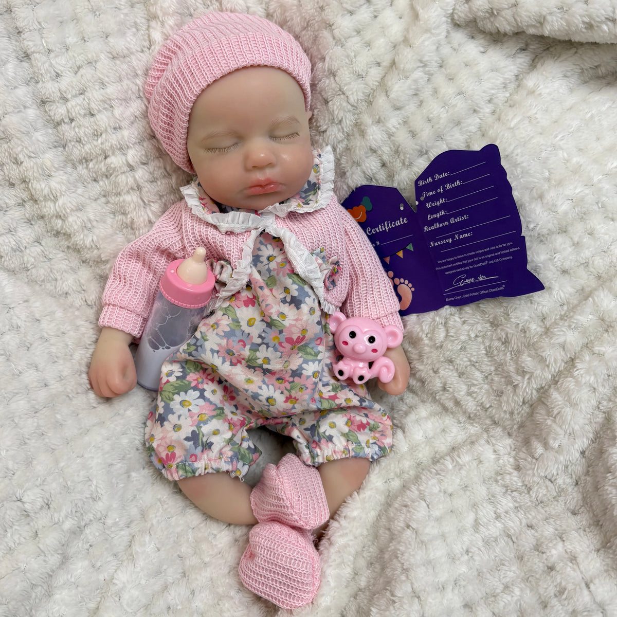 Mini Silicone Reborn Baby Doll LouLou, 12–13 Inch Sleeping Boy or Girl with Painted Finish, Open-Mouth Design, Outfit, Bottle and Boxed Certificate