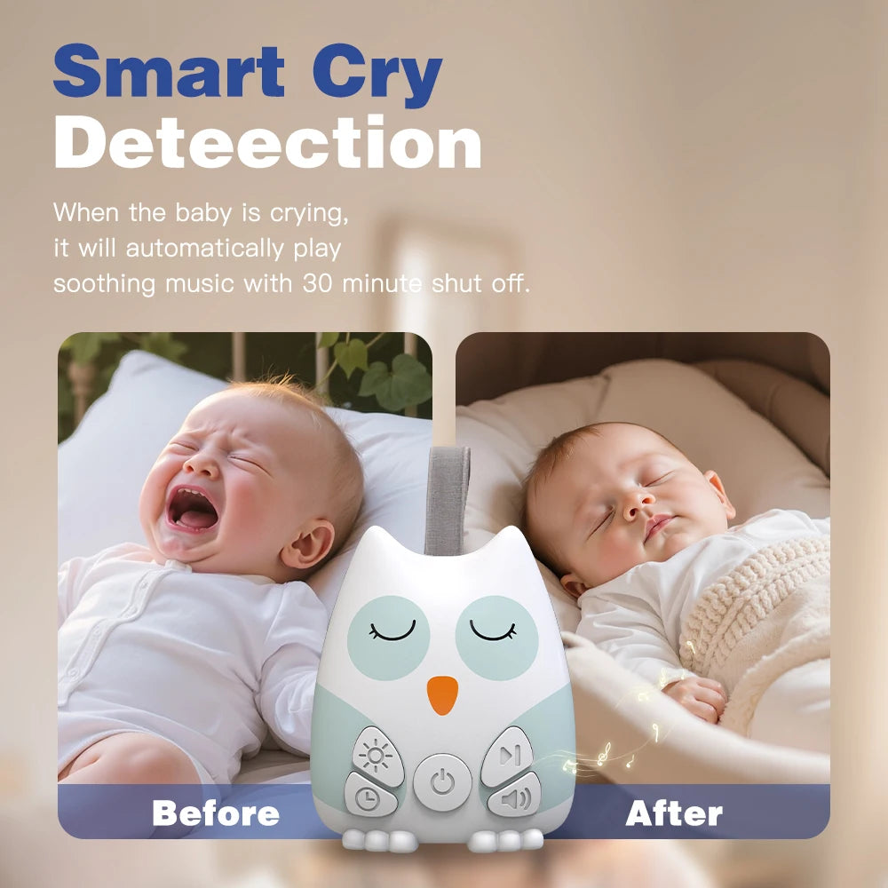 Owl Baby Sound Machine with Cry Sensor, 30 Soothing Sounds, Breathing Night Light and 30/60/90-Minute Timer, USB-C Rechargeable for Nursery & Travel