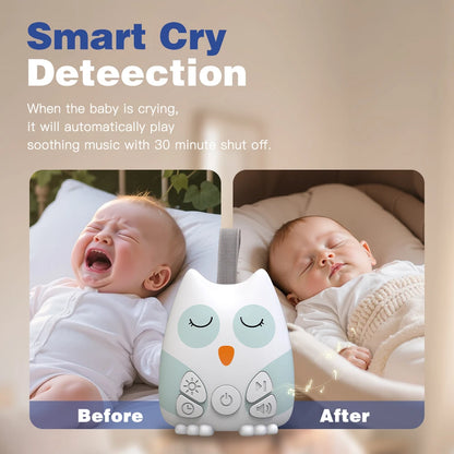 Owl Baby Sound Machine with Cry Sensor, 30 Soothing Sounds, Breathing Night Light and 30/60/90-Minute Timer, USB-C Rechargeable for Nursery & Travel