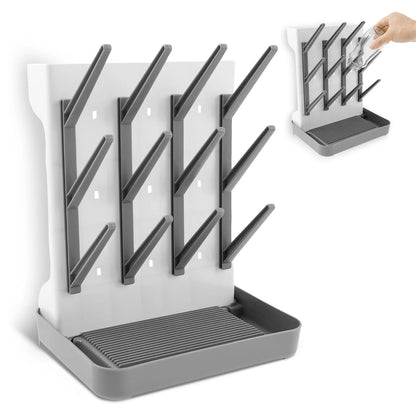 Angled-Holder Baby Bottle Drying Rack with Top Accessory Storage and Detachable Drain Tray, ABS and PP Countertop Feeding Organizer