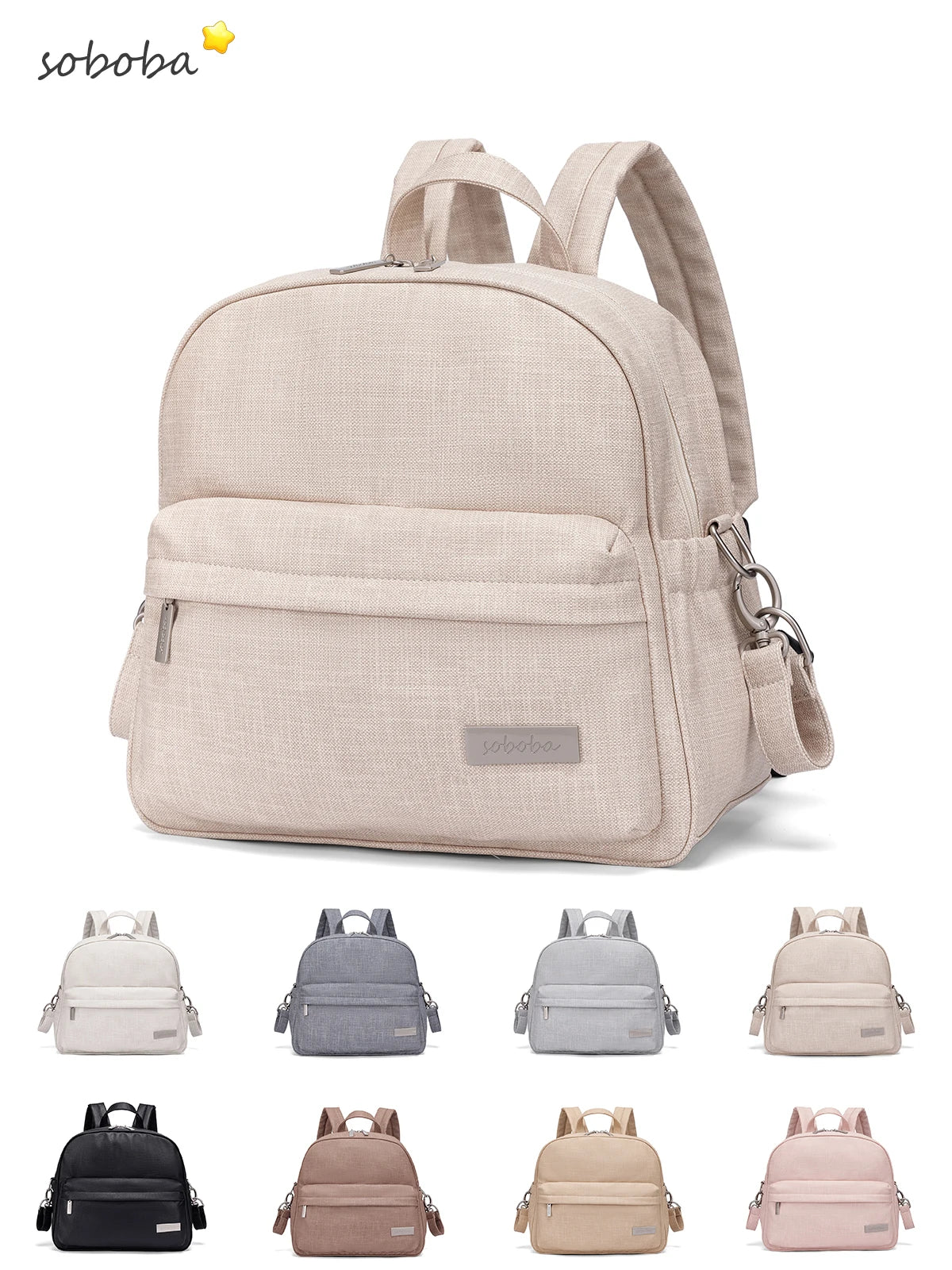 Parent Diaper Backpack by Soboba with Front Zip Pocket and Top Carry Handle, Solid-Color Baby Changing Bag for Newborn Supplies and Daily Outings