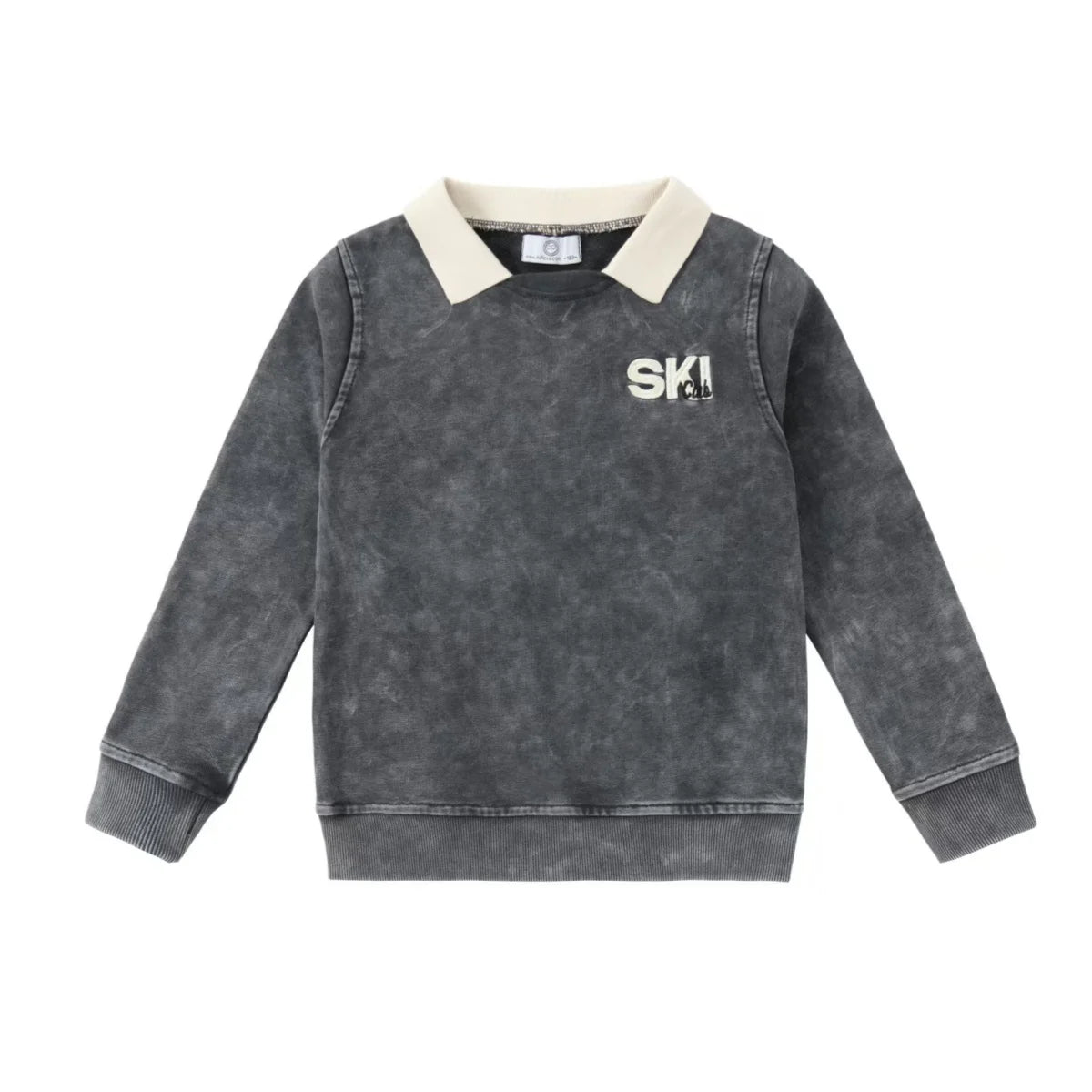 Kids Ski Graphic Cotton Outfits in Ecru, Hunter Green and Acid Wash Grey, Coordinating Sweatshirts, Dresses and Baby Sets for Sibling Matching Looks