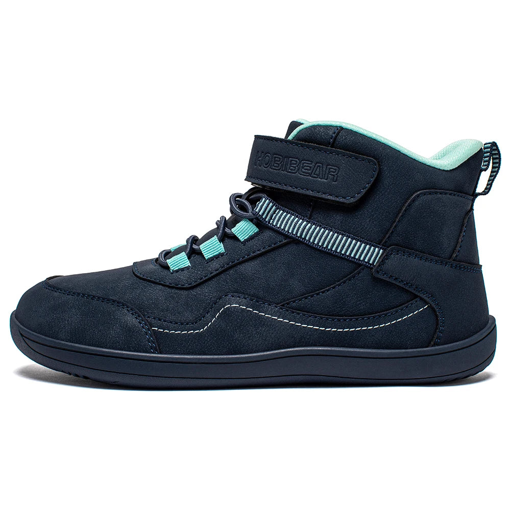 Kids Barefoot Boots with Wide Toe Box, Zero-Drop Sole and Adjustable Hook-and-Loop Strap, HOBIBEAR Artificial Leather Mid-Top Outdoor Shoes