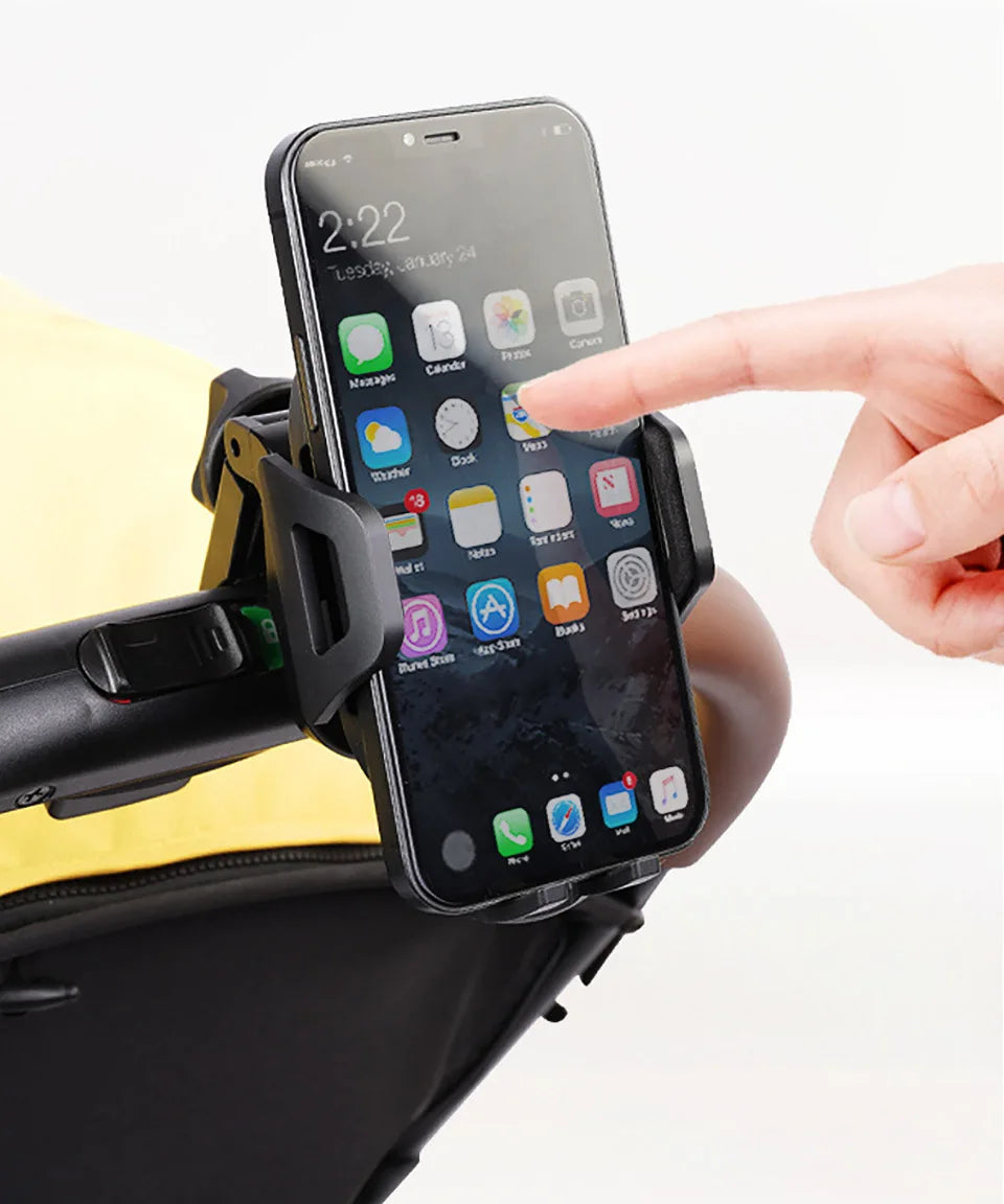 Stroller Drink and Phone Holder with Handlebar Clamp, Black Cup and Bottle Organizer with Separate Phone Cradle for Parent Walks and Family Outings