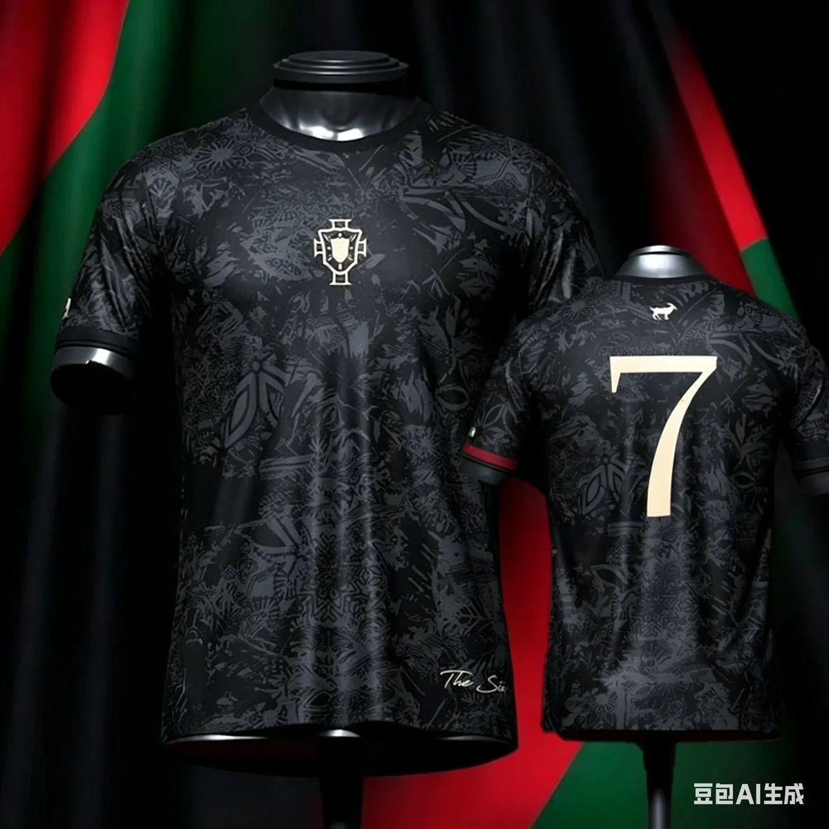 Number 7 Soccer Fan Shirt for Kids and Adults, Short Sleeve Football Jersey Style Top with Black Graphic and White Gold Designs for Family Matching