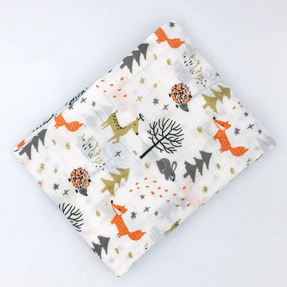 Printed Cotton Muslin Receiving Blanket for Babies with Space, Animal and Floral Designs, Approx. 120 x 120 cm Square Wrap with Smaller Mountain Option