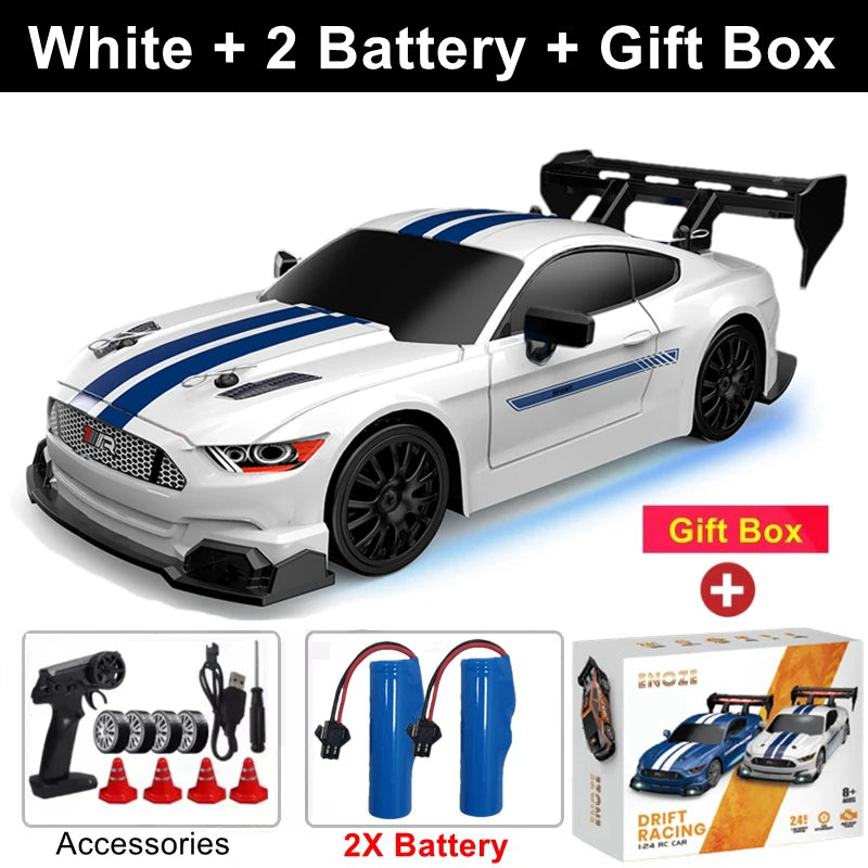 RC Drift Racing Car with 4WD, 2.4GHz Proportional Remote Control, LED Lights and Replaceable Racing and Drift Tires for Kids and Adults