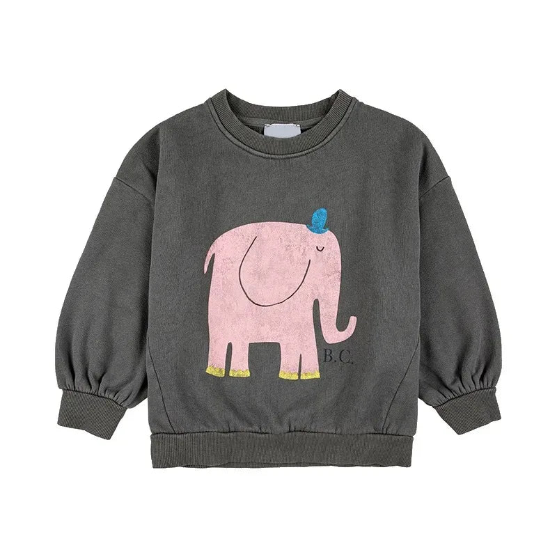 Kids Crewneck Sweatshirt with Animal, Flower and Letter Graphic Options, Long Sleeve Unisex Pullover for Boys and Girls Everyday Seasonal Layering