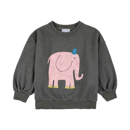 Kids Crewneck Sweatshirt with Animal, Flower and Letter Graphic Options, Long Sleeve Unisex Pullover for Boys and Girls Everyday Seasonal Layering