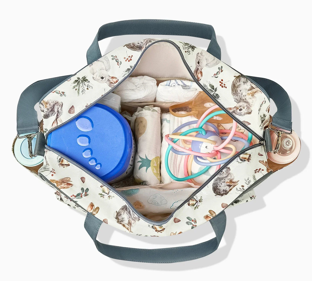 Diaper Tote Bag with Wide Opening and Printed Front Pockets, Large Capacity Baby Essentials Organizer for Moms, Travel and Everyday Outings