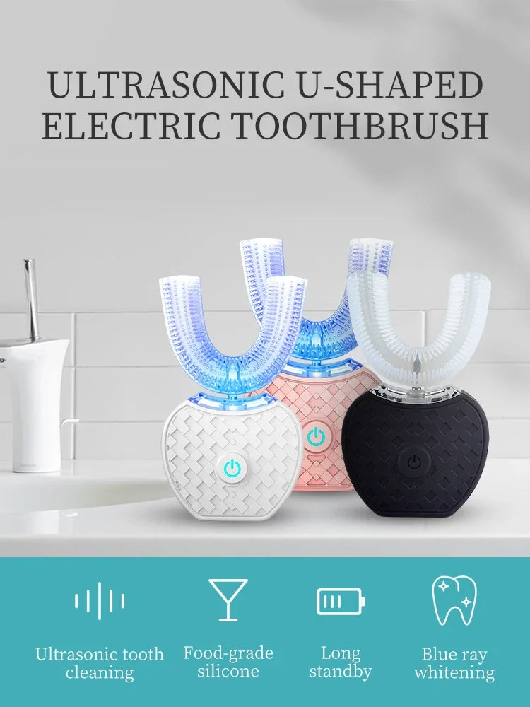 Silicone Mouthpiece Electric Toothbrush for Adults with U-Shaped Head, Three Modes, Rechargeable Handle and Charger for Everyday Oral Care