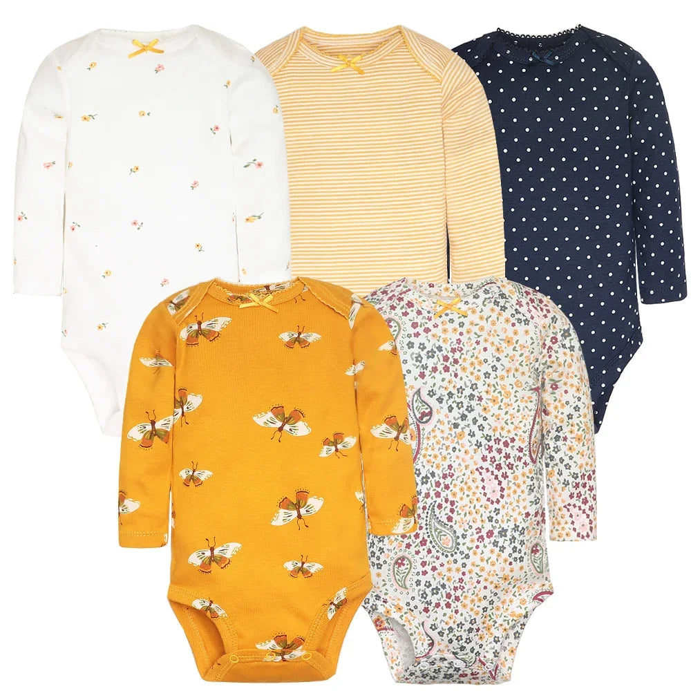 Baby Long Sleeve Bodysuits 5-Pack in Cotton, Everyday One-Piece Clothing Set for Infant Boys and Girls in 6 to 24 Month Sizes