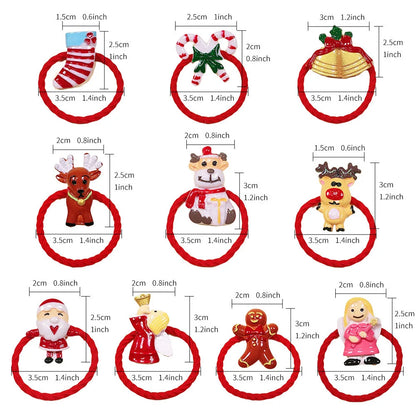 Christmas Hair Ties for Girls, 20-Piece Red Elastic Ponytail Holder Set with Santa, Reindeer, Bells and Festive Charms for Holiday Hairstyles