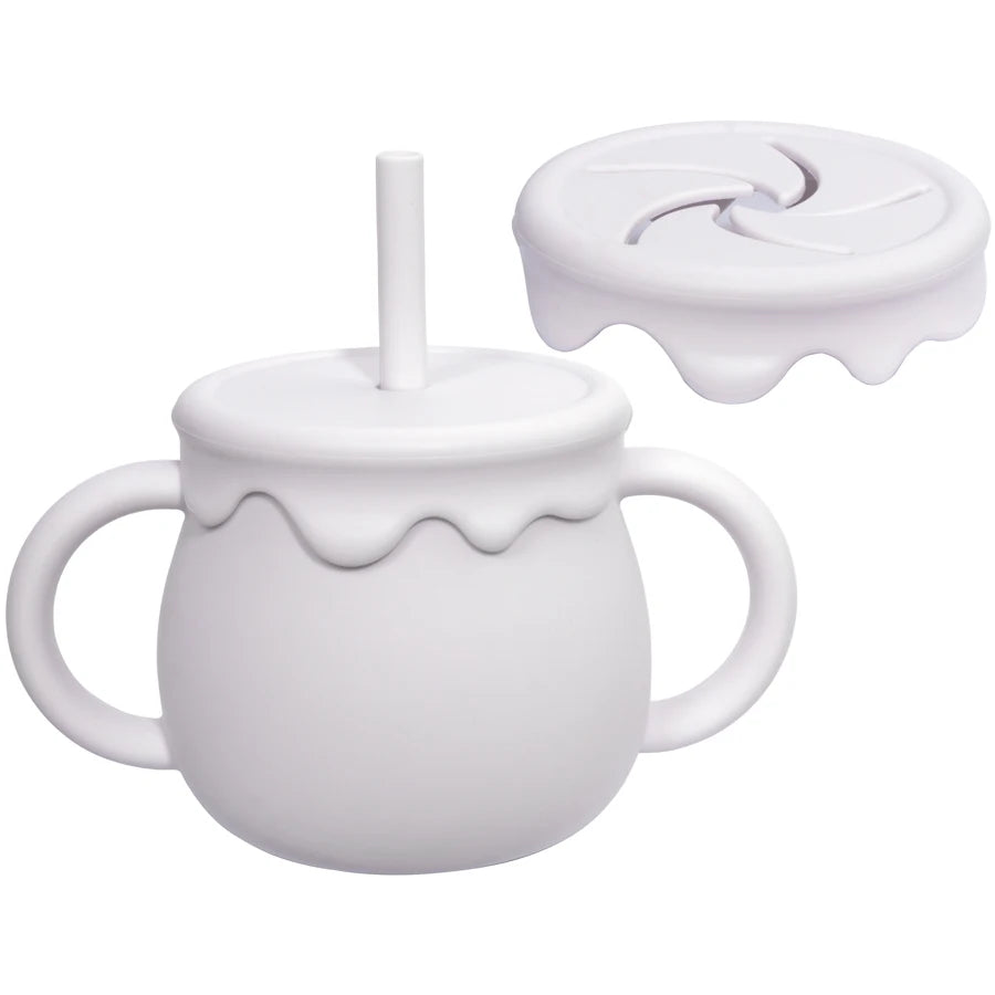 Two-Handle Toddler Straw Cup with Rounded Body and Wavy-Edge Lid, Portable Baby Drinkware and Snack Container Options for Supervised Use