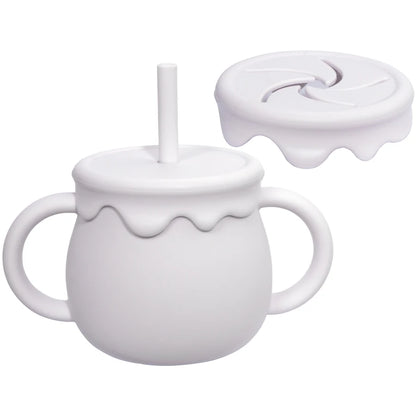 Two-Handle Toddler Straw Cup with Rounded Body and Wavy-Edge Lid, Portable Baby Drinkware and Snack Container Options for Supervised Use