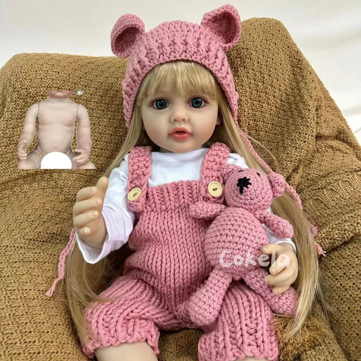 Long Hair Reborn Girl Doll with Fixed Acrylic Eyes, 20 Inch Toddler-Style Doll with Movable Limbs, Clothes, Magnetic Pacifier and Bottle