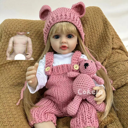 Long Hair Reborn Girl Doll with Fixed Acrylic Eyes, 20 Inch Toddler-Style Doll with Movable Limbs, Clothes, Magnetic Pacifier and Bottle