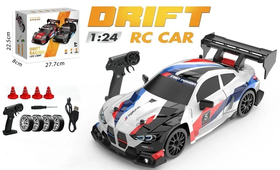 RC Drift Racing Car with 4WD, 2.4GHz Proportional Remote Control, LED Lights and Replaceable Racing and Drift Tires for Kids and Adults