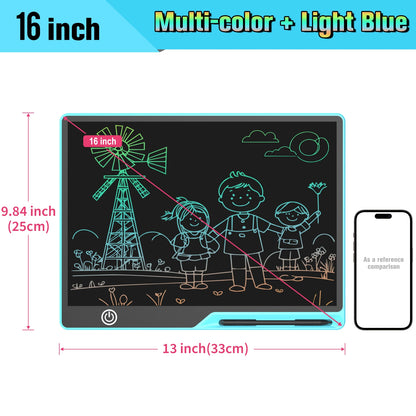 Rechargeable LCD Writing Tablet for Kids, 16 or 20 Inch Color Drawing Board with Screen Lock, Erase Button and Stylus for Learning and Memos