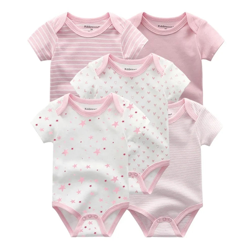 Baby Bodysuit Multipack with Cartoon Prints, Kiddiezoom 5 Short Sleeve One-Piece Outfits with Snap Closures for Boys and Girls, 3M-12M