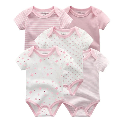 Baby Bodysuit Multipack with Cartoon Prints, Kiddiezoom 5 Short Sleeve One-Piece Outfits with Snap Closures for Boys and Girls, 3M-12M