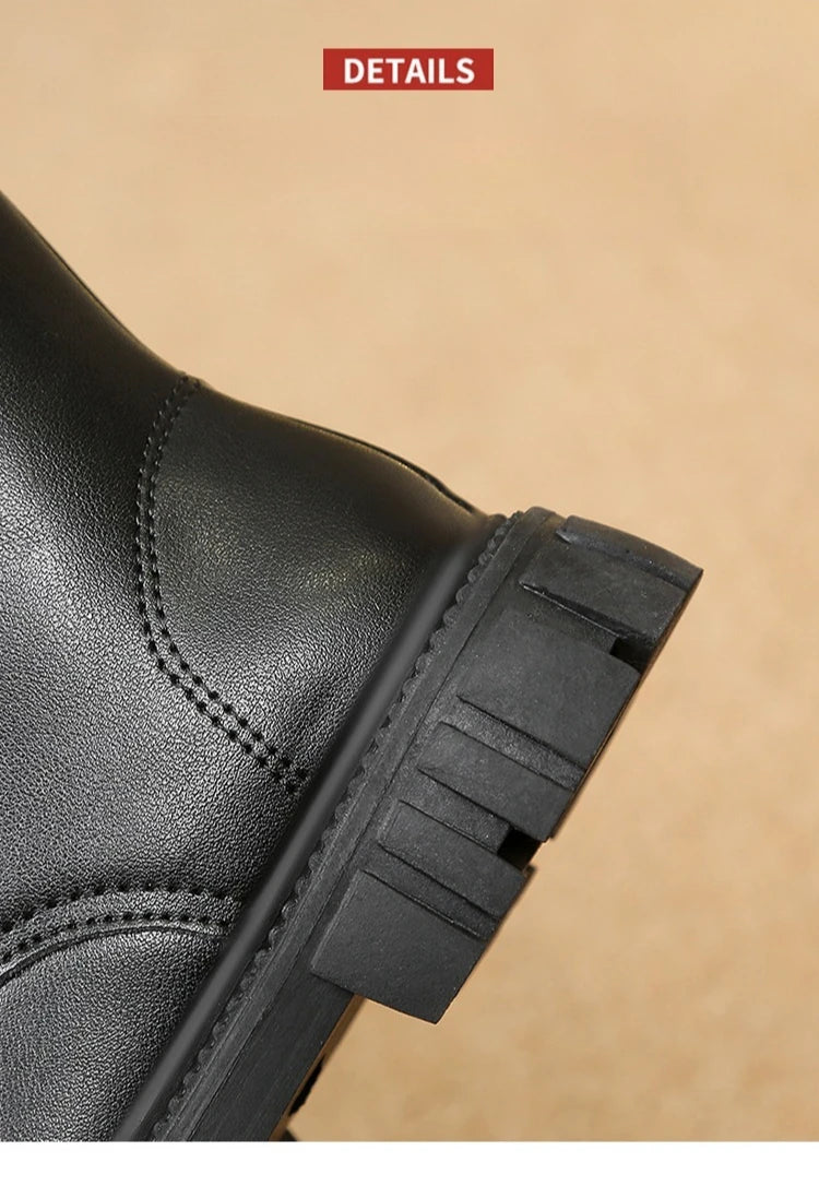Girls Mid-Calf Lace-Up Boots with Side Zippers, Chunky Lug-Style Soles and Back Pull Tabs, Fall Winter Fashion Footwear in Sizes 27-36