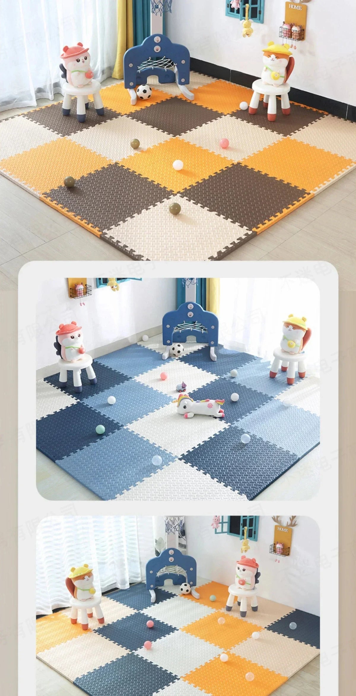 Modular Baby Floor Padding Tiles, 30 cm Interlocking Squares with 2.5 cm Thickness in 1, 4, 6 or 8-Piece Options for Supervised Nursery Play