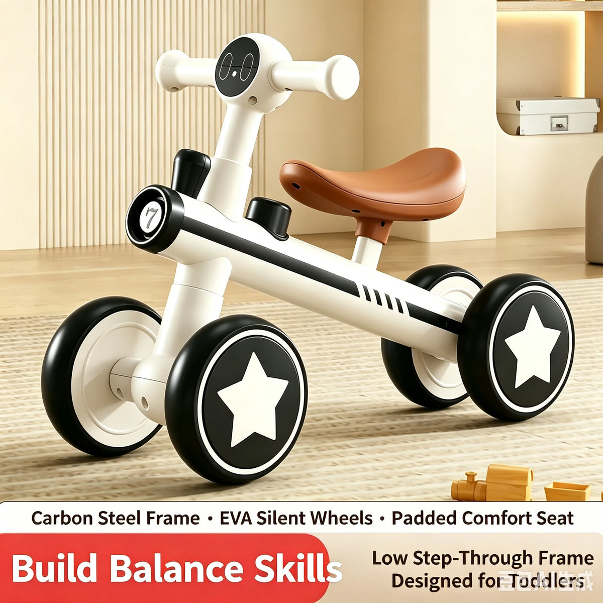 Lightweight Toddler Balance Bike for Ages 1–3, Ivory or Orange Kids Riding Toy for Supervised Playtime and First Birthday Gift Ideas