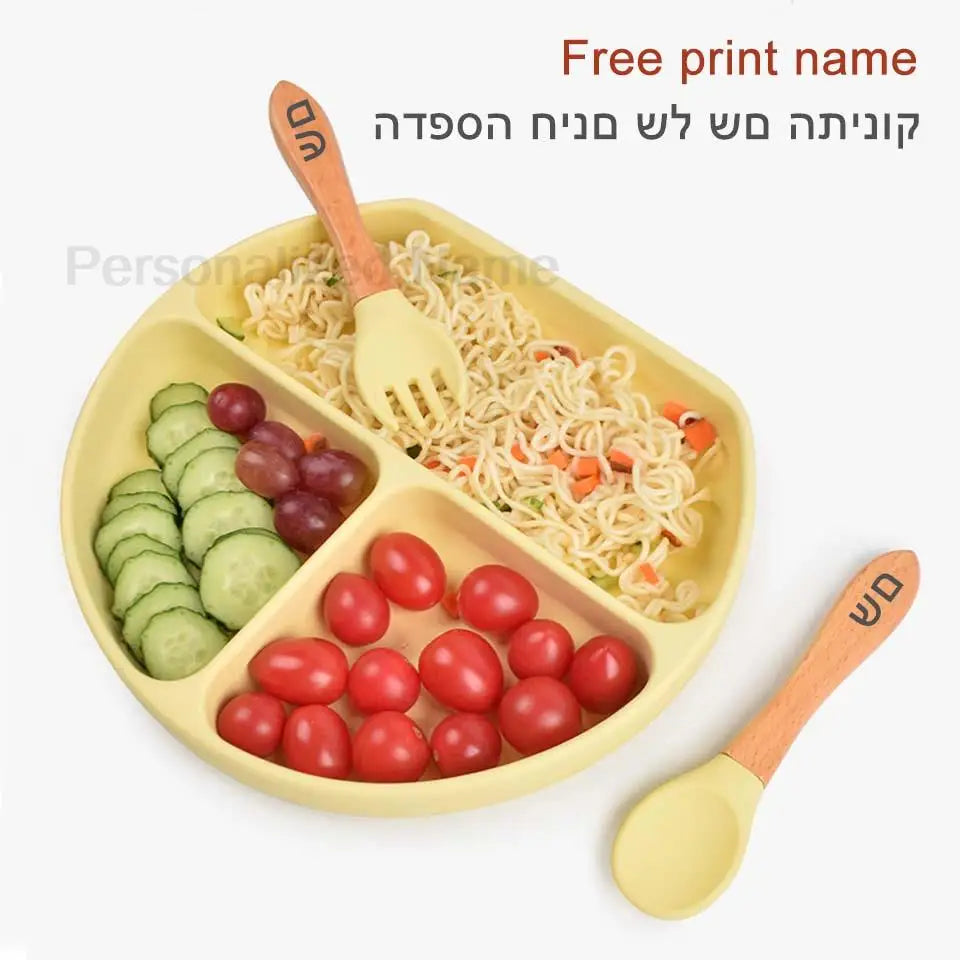 Personalized Baby Feeding Set with Silicone Suction Plate, Bowl, Spoon and Fork, 4-Piece or 6-Piece Tableware Options for Supervised Mealtimes