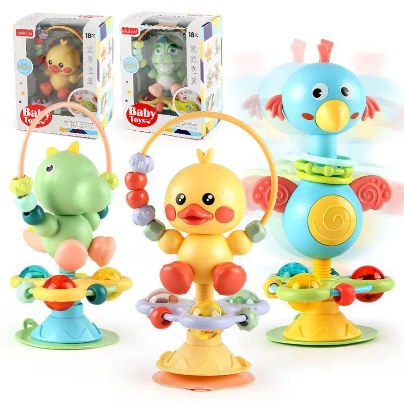 Animal Suction Activity Toy with Colorful Beads and Rattle Rings, Cartoon Tabletop Play Accessory for Supervised Reaching and Hands-On Exploration