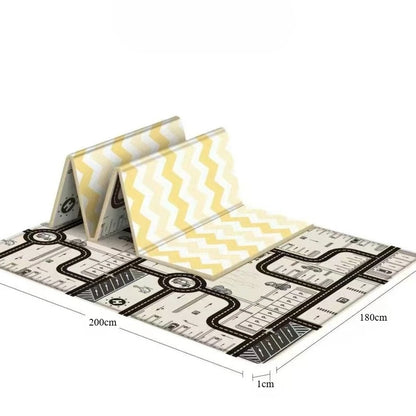 Foldable Baby Activity Mat with Double-Sided Prints, LDPE Padded Wipe-Clean Floor Surface and Carry Bag for Supervised Tummy Time and Toddler Play