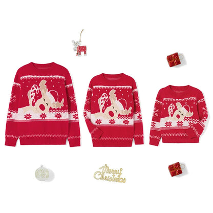 Reindeer Family Christmas Sweaters in Red or Green, Matching Mom Dad and Kids Long Sleeve Crewneck Pullovers for Holiday Photos and Parties