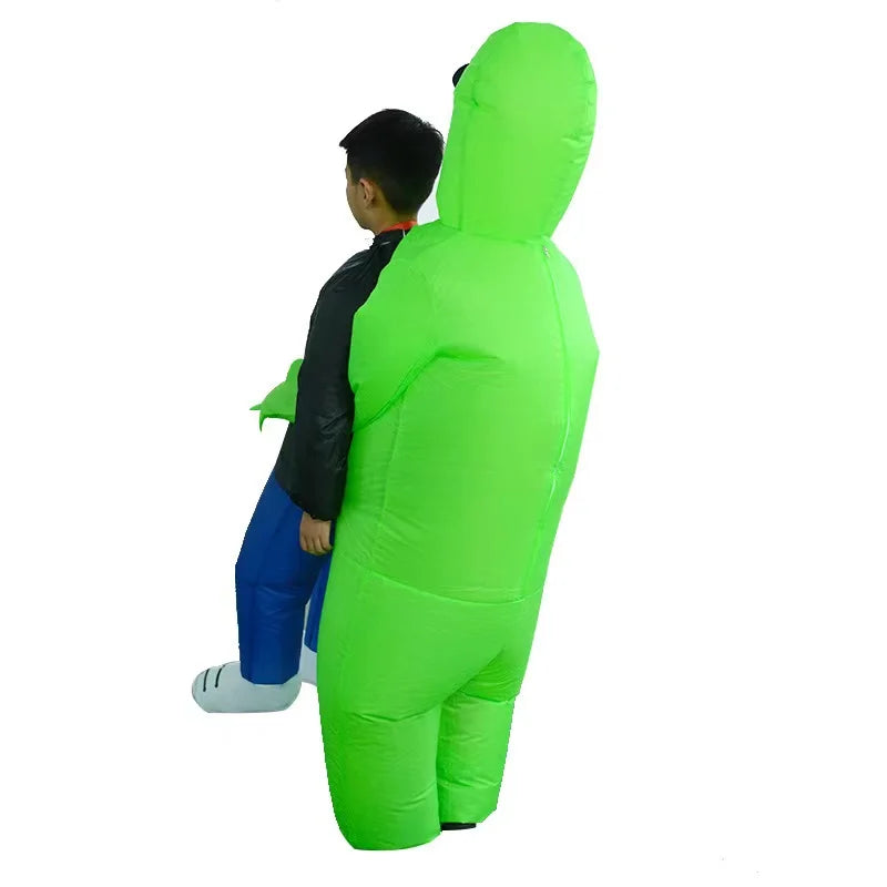 Alien Carry-Me Inflatable Suit for Kids and Adults with USB Fan and Battery Box, Green Space Creature Costume for Halloween Parties and Cosplay