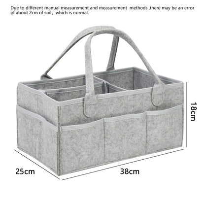 Felt Diaper Caddy with Carry Handles and Outer Pockets, Large-Capacity Baby Storage Organizer for Nursery Essentials, Diapers and Toys