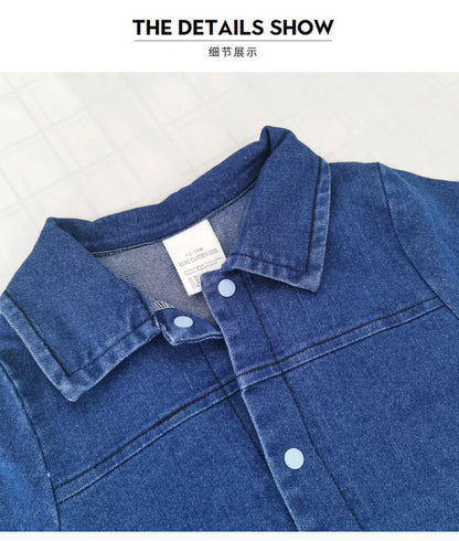 Collared Baby Denim Romper by IENENS with Chest Pockets and Snap Fastenings, Blue Long Sleeve One-Piece Outfit for Boys and Girls in 0-18M Sizes