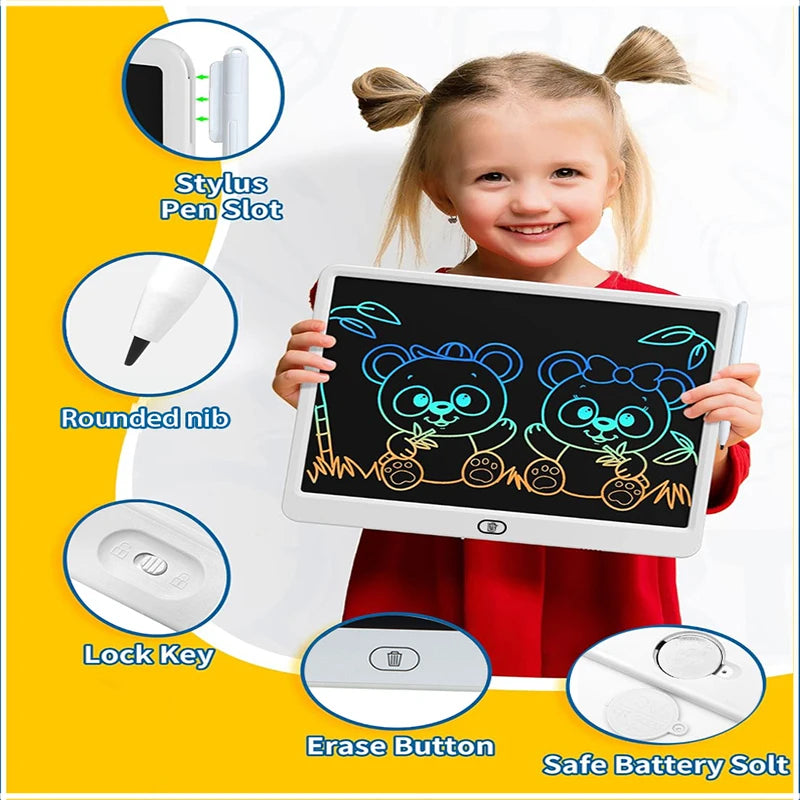 Kids LCD Doodle Tablet, 8, 11, 13 or 16-Inch Erasable Drawing and Handwriting Board with Stylus, Screen Lock and Clear Button for Creative Practice