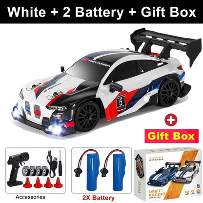 RC Drift Racing Car with 4WD, 2.4GHz Proportional Remote Control, LED Lights and Replaceable Racing and Drift Tires for Kids and Adults